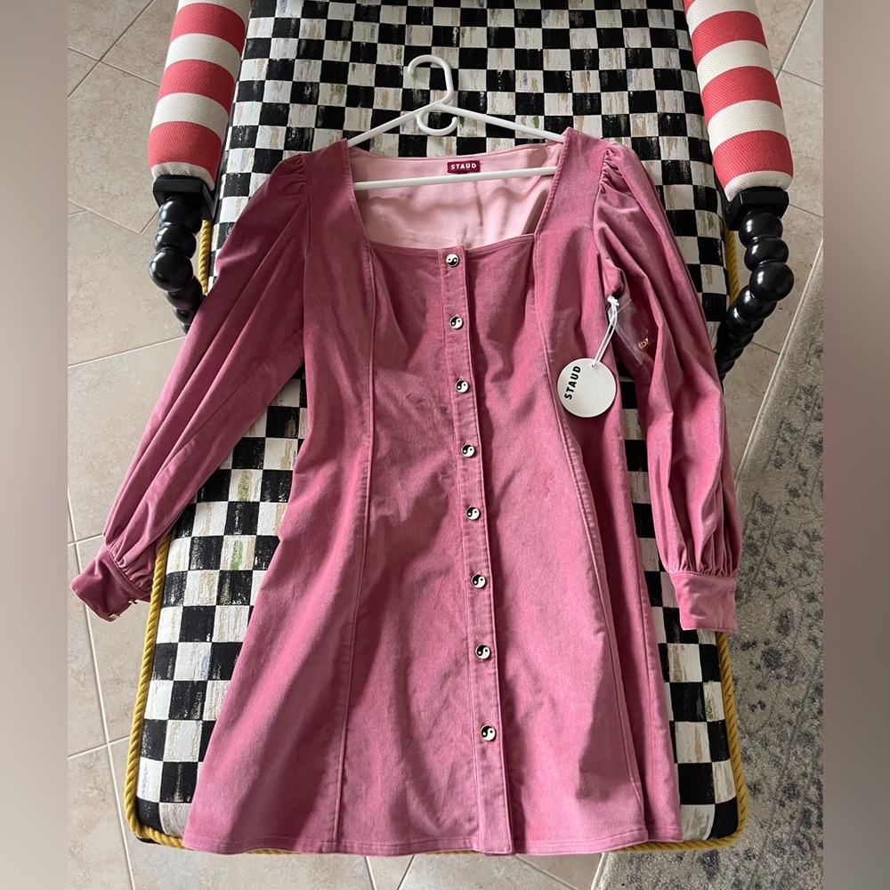 NWT Staud Pink Velvet Dress with Peace Sign Buttons
 - Size L